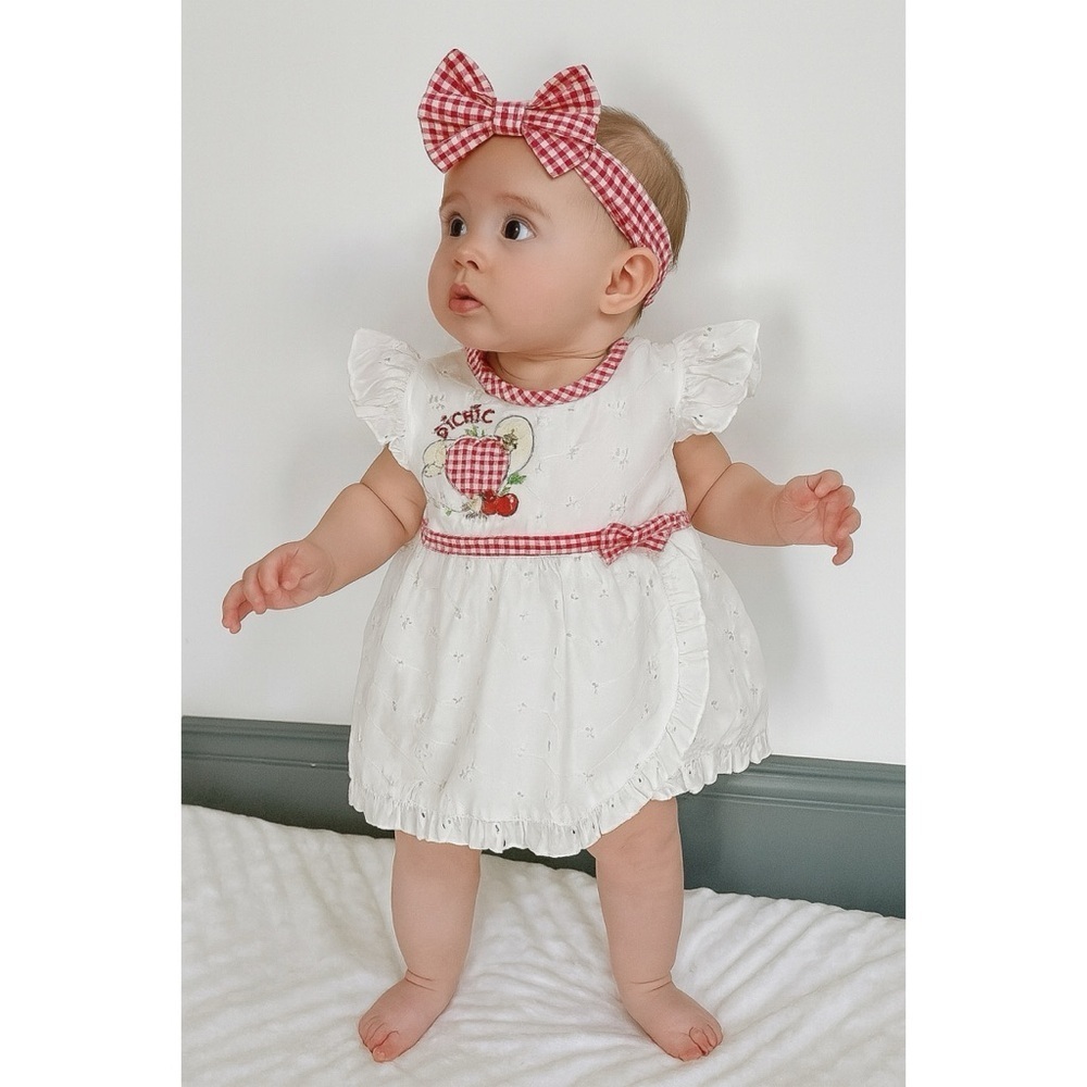 Fisher-Price x Vintage Picnic Fruit Embroidered Eyelet Baby Mini Dress Tunic